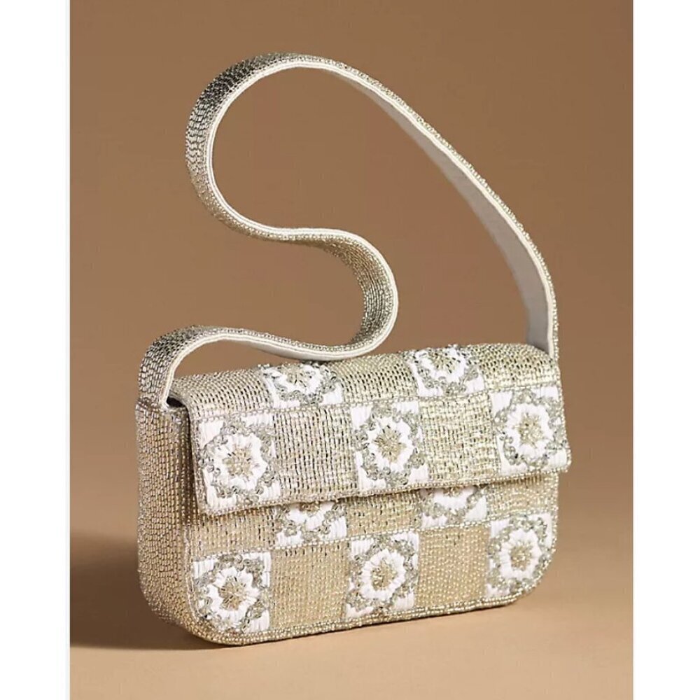 Anthropologie Fiona Beaded Bag White Wedding